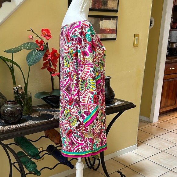 Trina Turk NWT Pink & Green Hawaiian Garden Boatneck Tunic Swim Cover Mini Dress - Picture 7 of 16